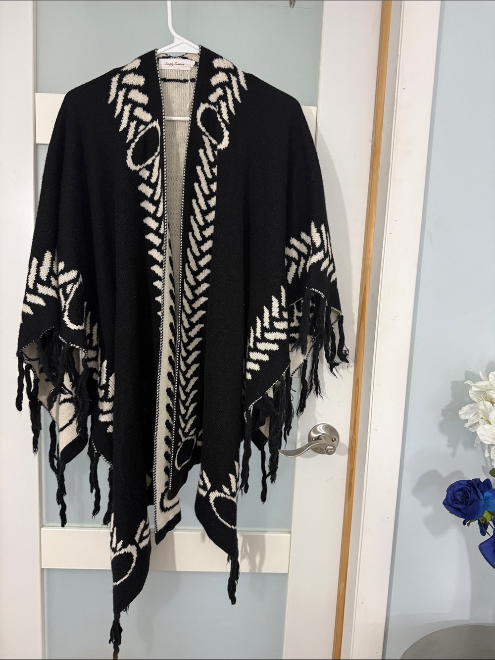 Simply Couture Black and White Fringe Poncho